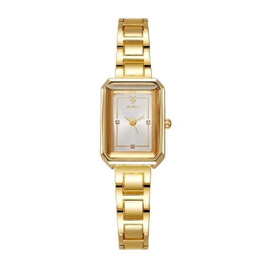 Reloj dorado rectangular para mujer