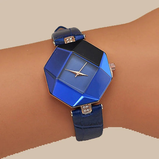 Reloj geométrico azul de cuarzo para mujer