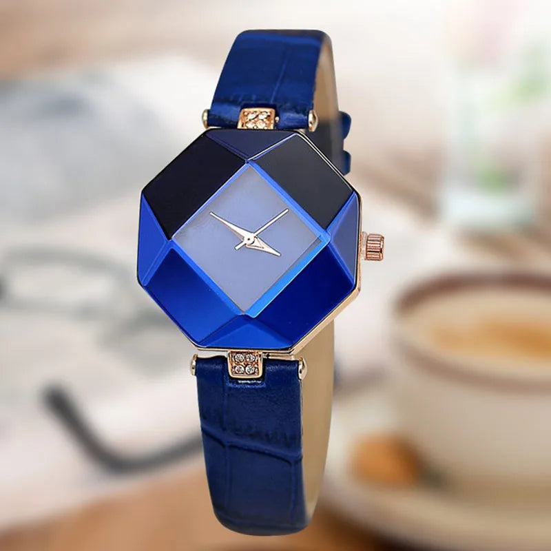 Reloj geométrico azul de cuarzo para mujer